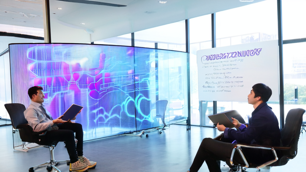 Scene of an AI-powered customer acquisition strategy meeting, showcasing intelligent email strategies and personalized customer outreach