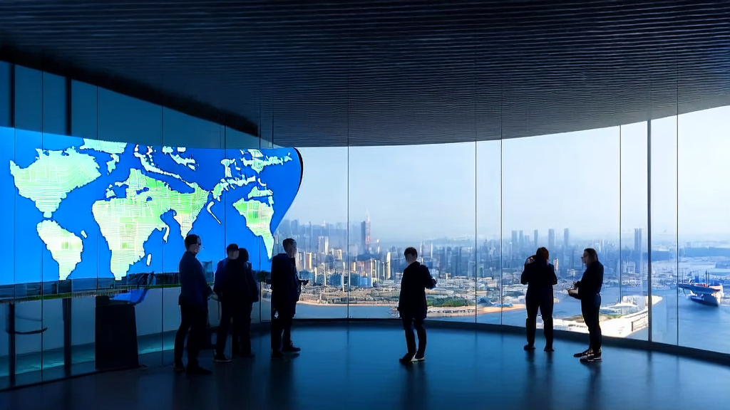 Export enterprises using AI technology for precise customer acquisition, with global market data and customer information displayed on the screen