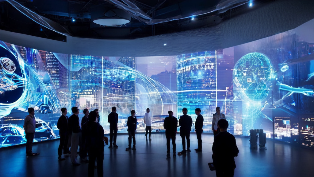 未来城市的高科技实验室中,技术人员利用AI技术优化跨境电商获客策略