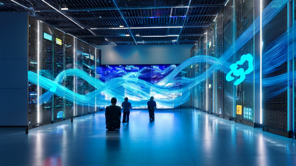 现代化数据中心内的AI算法处理客户数据，提升获客效率和精准度