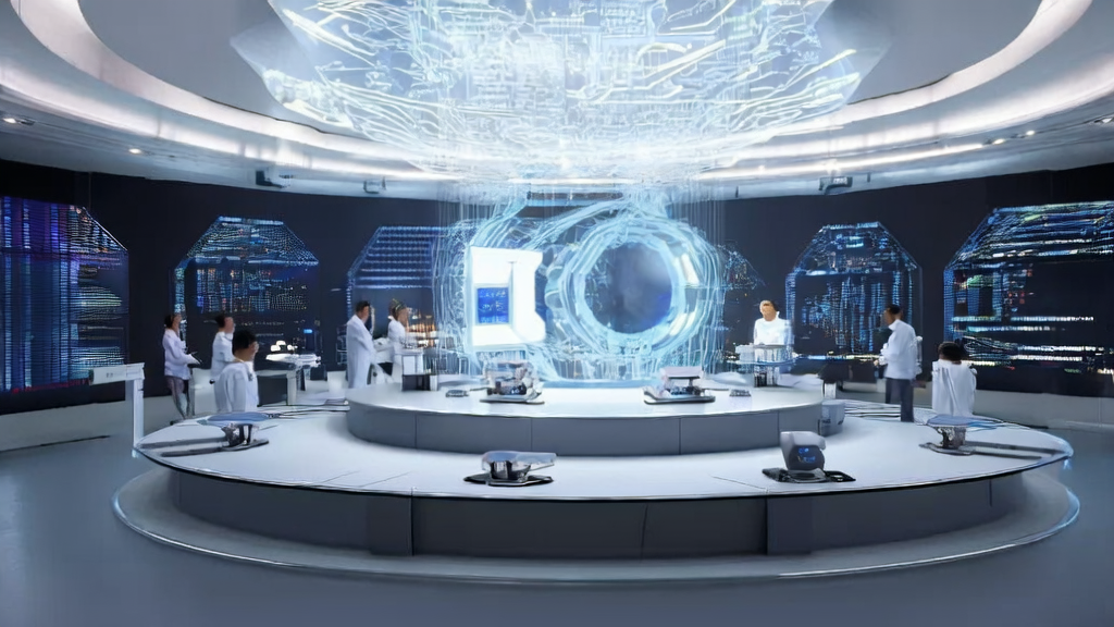 A futuristic lab showcasing AI acquisition technology and its applications