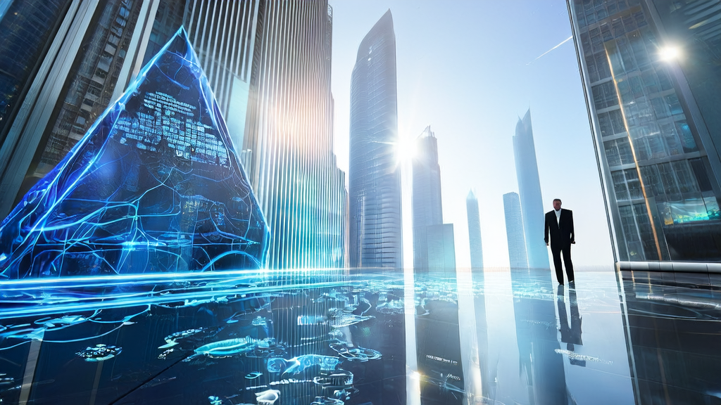 Entrepreneur in a futuristic office using AI predictive models and multimodal technology to precisely reach high-value customers