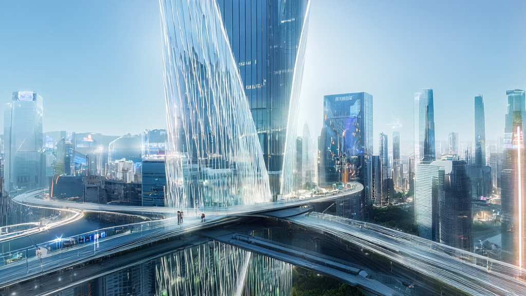 In a digital future city, the AI smart tower symbolizes the core power of smart marketing automation, showcasing Alipay's AI education empowerment initiative.