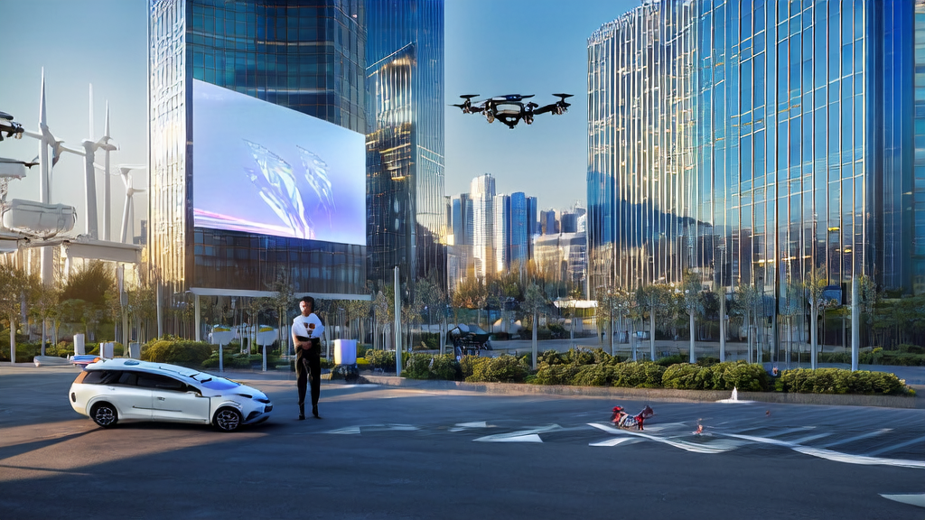A futuristic city showcasing AI acquisition technology in the new energy sector