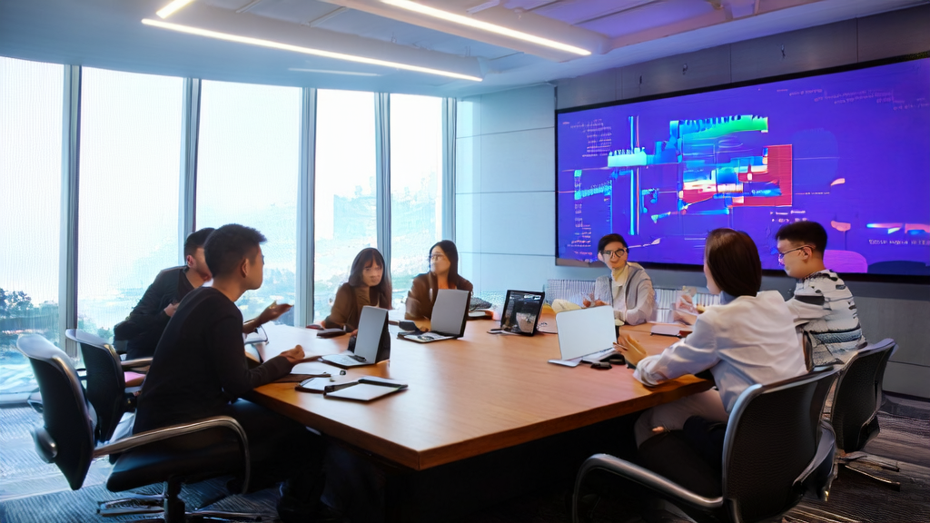 A team discussing how to enhance customer acquisition efficiency using Baidu's AI search features