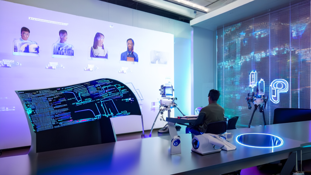 A young entrepreneur in a modern office using AI technology for precise customer acquisition and data analysis