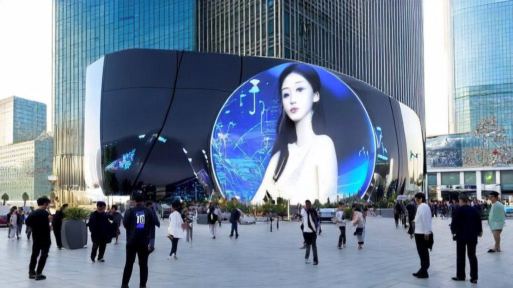 未来城市中展示MNN TaoAvatar虚拟直播和AI技术赋能企业发展的场景