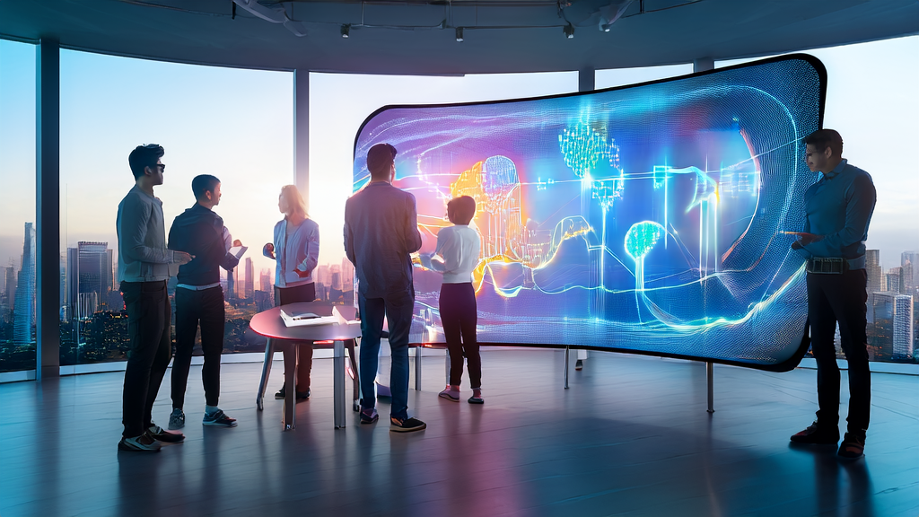 Entrepreneurs in an office discussing AI-based customer acquisition strategies