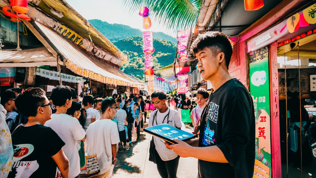 Entrepreneur exploring new business opportunities with AI translation model in Southeast Asia market street