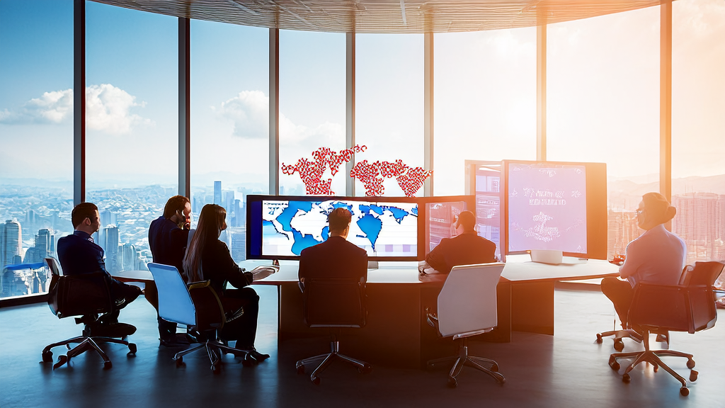 Export team leveraging DeerFlow and LinkedIn to enhance AI acquisition, with cityscape and world map in the background