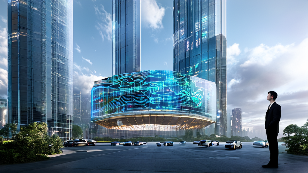 Scene showcasing the latest AI customer acquisition technology in a futuristic city