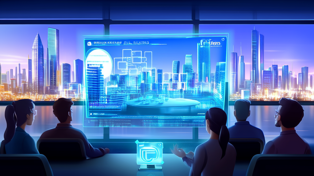 一群创业者在科技办公室中使用AI技术分析LinkedIn客户数据，配合即将发布的腾讯混元3D AI引擎进行高效获客。