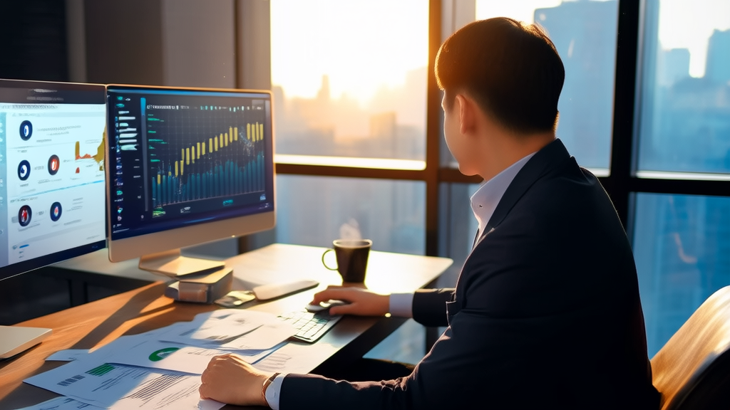 年轻创业者利用AI技术和LinkedIn数据在充满科技感的办公室中精准获取客户