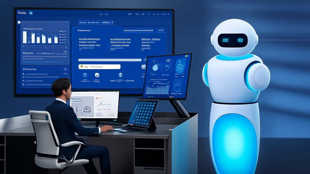 年轻的创业者在办公室使用AI获客工具提升LinkedIn客户获取率，并与智能助手“元宝”互动