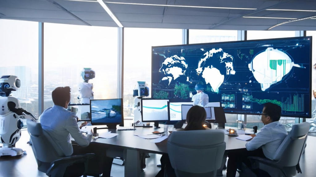 In a modern office, employees are using AI technology to optimize ad placement strategies, improving customer acquisition efficiency and reducing costs.