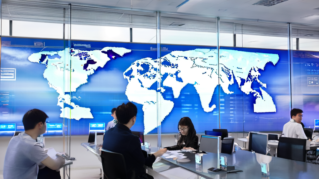 现代化办公室中员工利用企业微信5.0智能工具进行高效工作的场景