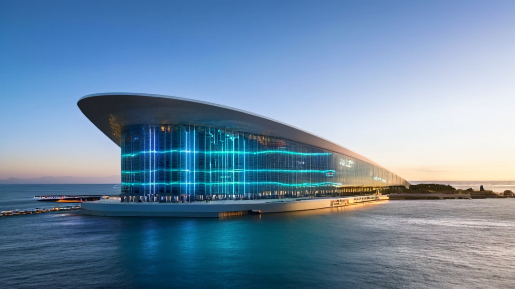 Modern AI data center on the coast of Portugal, symbolizing a new era of cross-border commerce