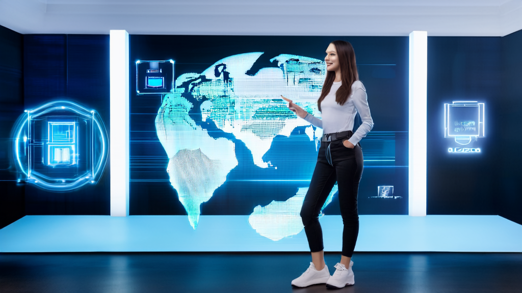 A young entrepreneur uses Trickle Magic Canvas for no-code development with AI assistance, against a backdrop of a world map.