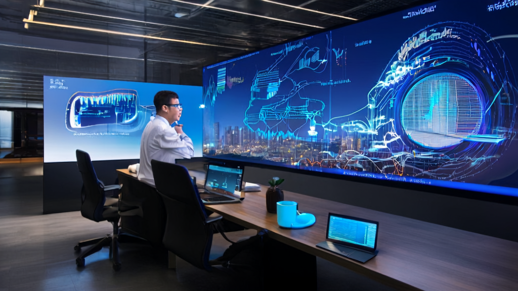 Data analyst using AI technology to analyze manufacturing customs data for precise customer acquisition