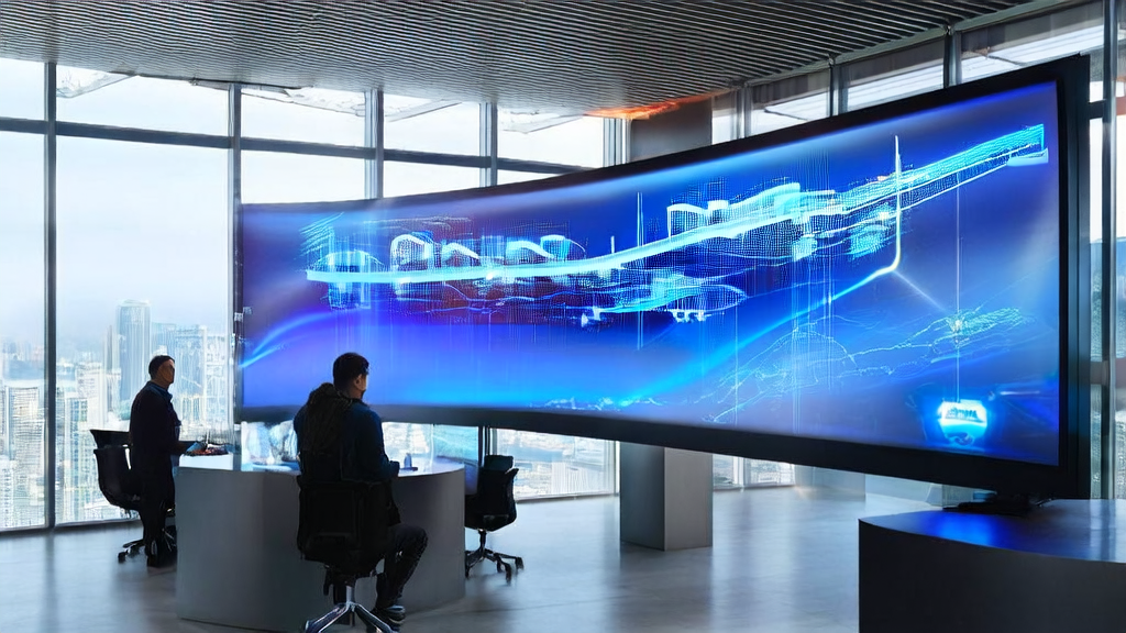 现代化办公环境中,工程师们利用AI技术优化广告投放策略,背景是腾讯Q3财报数据。