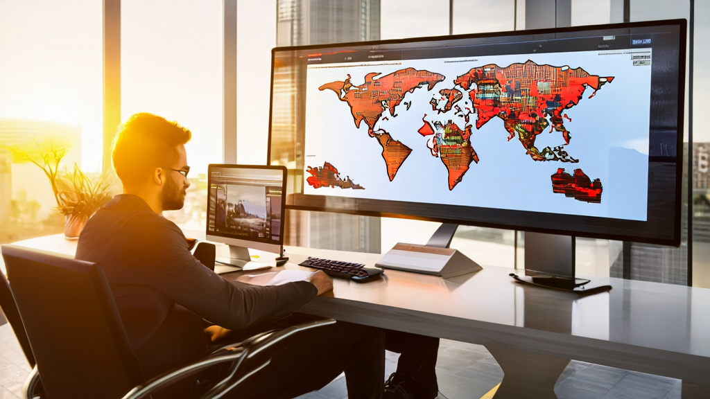 A young entrepreneur in a modern office using AI technology to collect customer information from LinkedIn and perform precise marketing.