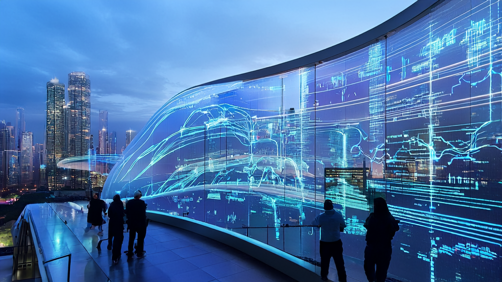In a futuristic city's office building, engineers are optimizing B2B acquisition strategies using AI technology, including self-learning with Alibaba's ZeroSearch, LinkedIn customer mining, and Twitter data analysis.
