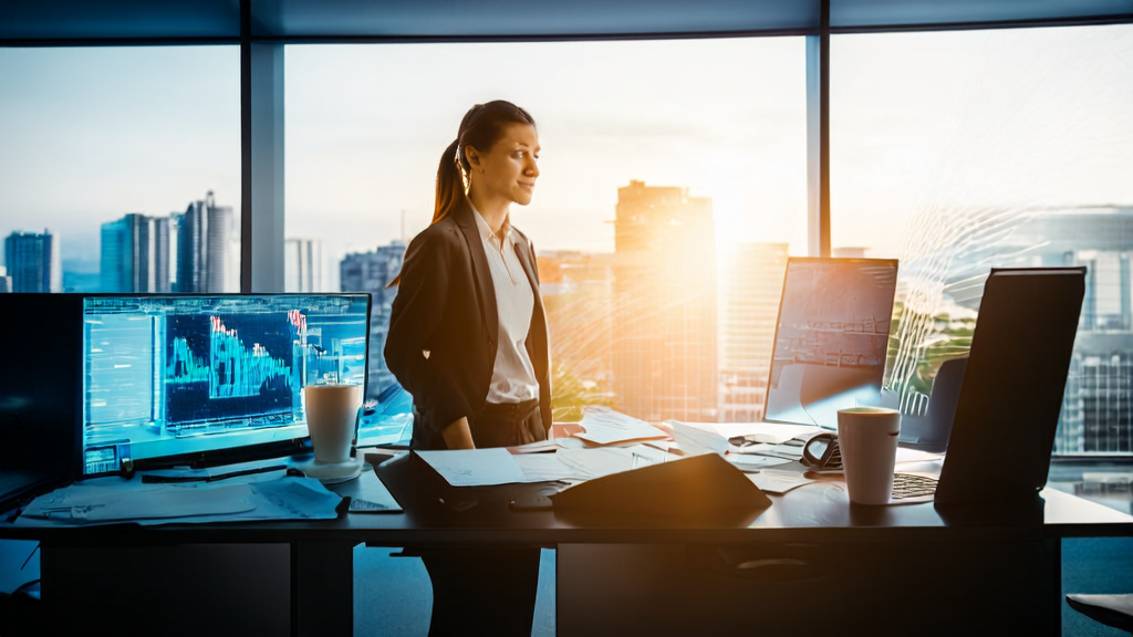 Modern office with entrepreneur preparing to use AI for personalized email marketing