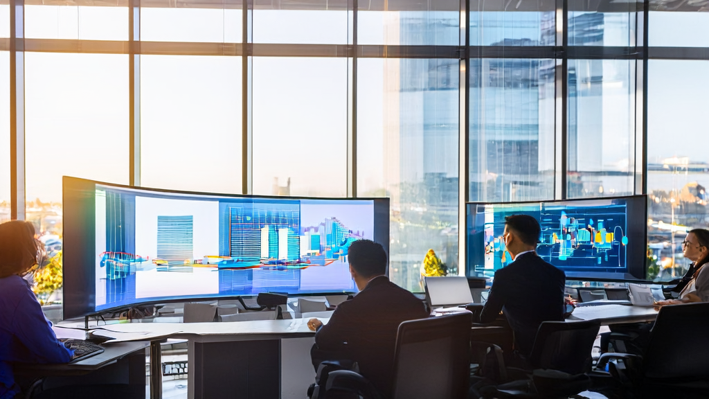A sunny day in the office of an export enterprise, employees are using AI technology for precise customer acquisition and efficient marketing