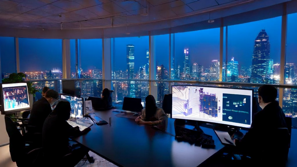 使用AI预测模型筛选优质客户的未来感办公室场景