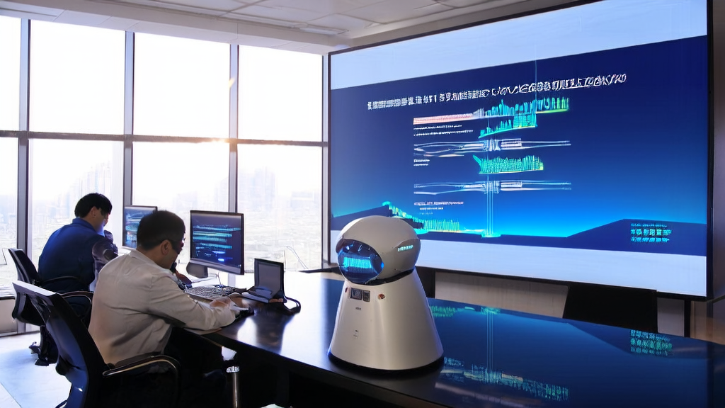 Modern office with employees using AI for customer data cleaning, wall displaying news on AI regulation by the Cyberspace Administration