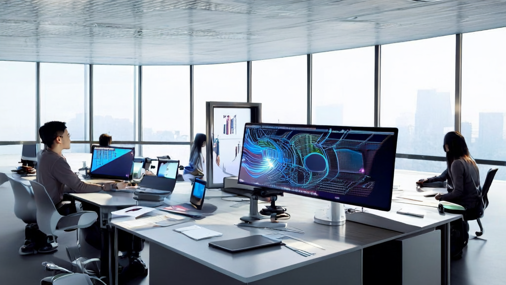 Employees in a modern office using AI systems for customer data analysis, showcasing Claude's multi-format data processing capabilities