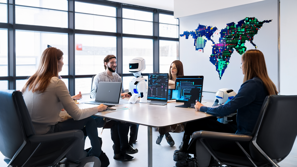 Office workers discussing AI acquisition strategies using GPT-5 to boost efficiency