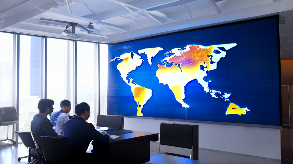 Modern office scene of export enterprises using AI technology for precise customer acquisition worldwide