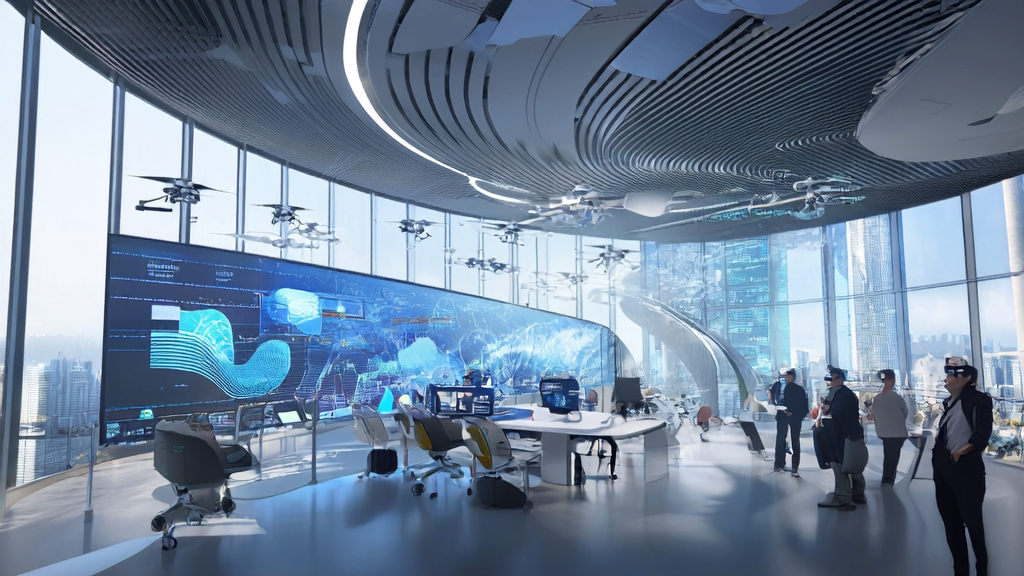 AI acquisition process in a modern city, showcasing advanced data analysis and personalized content generation technology