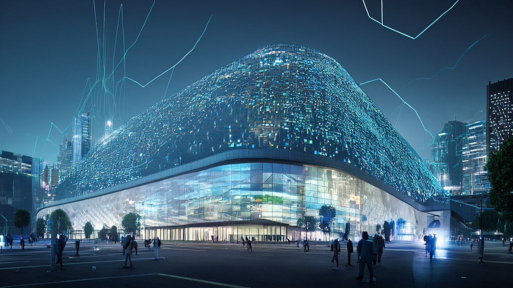 Psyche's decentralized network revolutionizing AI customer acquisition in a futuristic cityscape