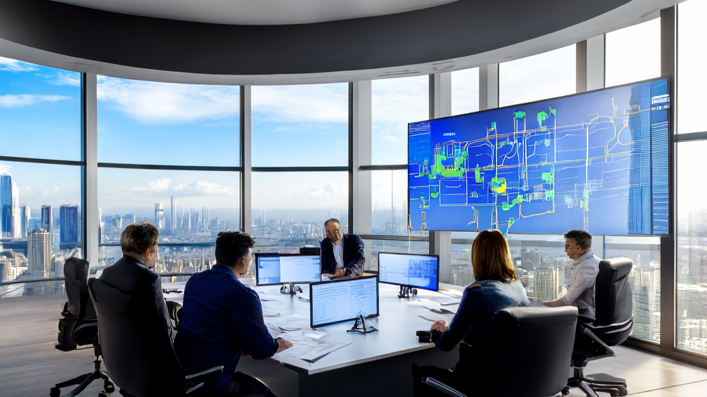 阿里夸克对话助手在现代化办公室中展示精准广告投放和AI获客策略