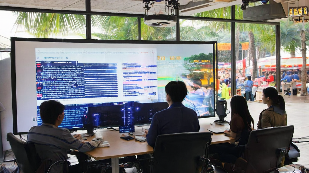 A modern office in the Southeast Asian market where a team uses AI technology for data analysis and customer engagement to enhance marketing effectiveness