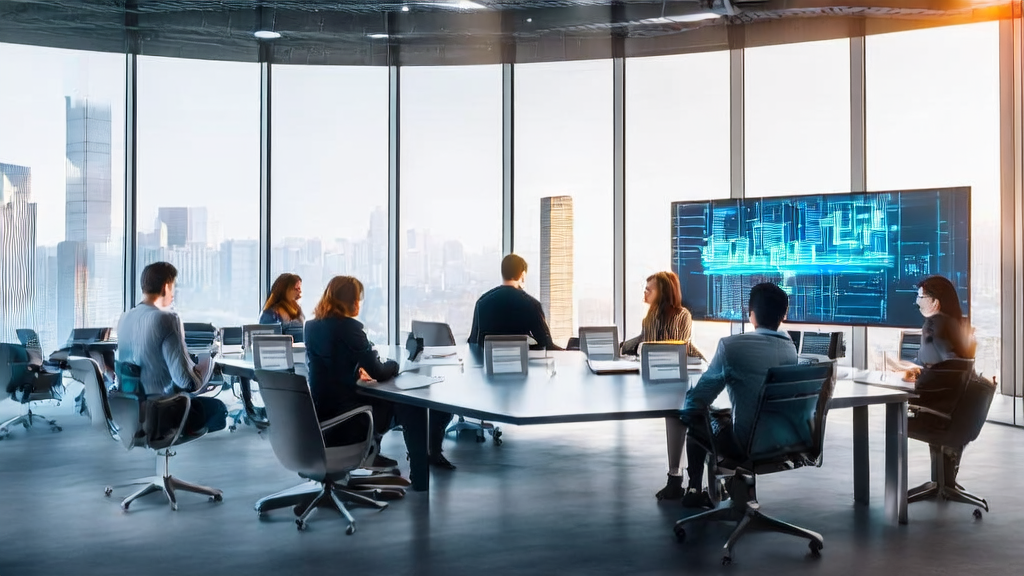 Office scene showcasing AI acquisition strategies with LinkedIn using Microsoft Phi-4 model