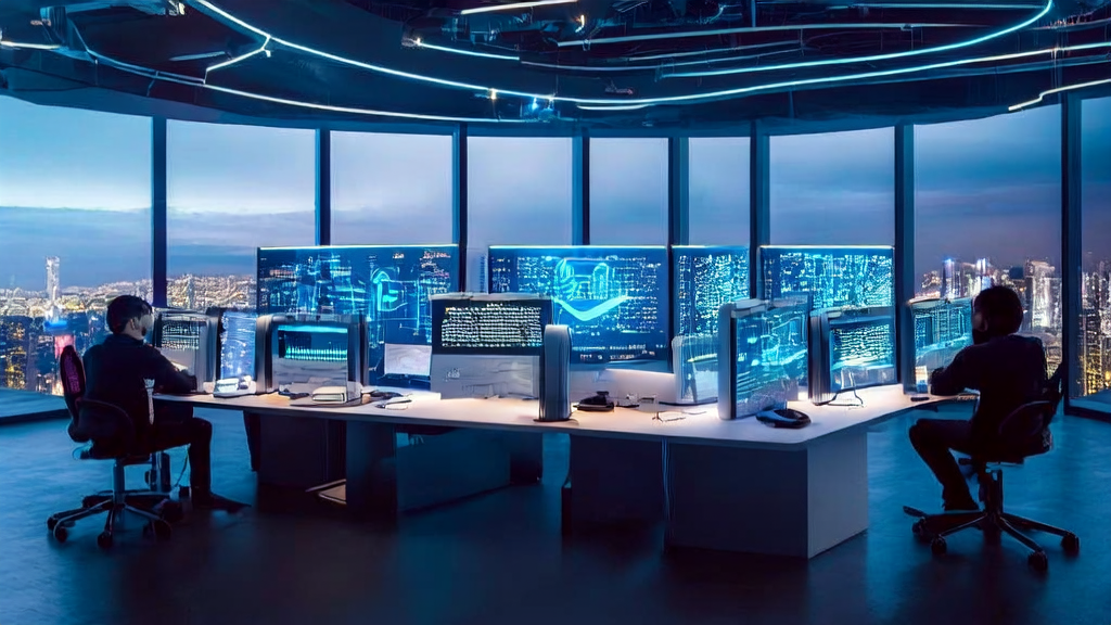 现代化办公室内员工使用AI技术优化邮件营销，展示Grok Code Fast 1编程神器