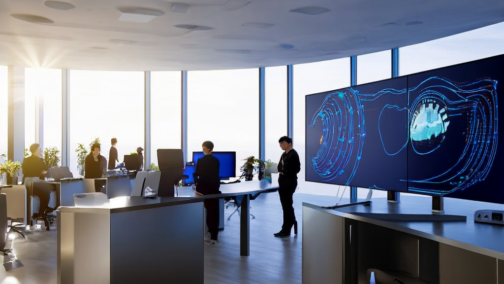 An AI acquisition system is helping B2B companies boost sales efficiency, with real-time data analysis and customer behavior predictions displayed on the screen.