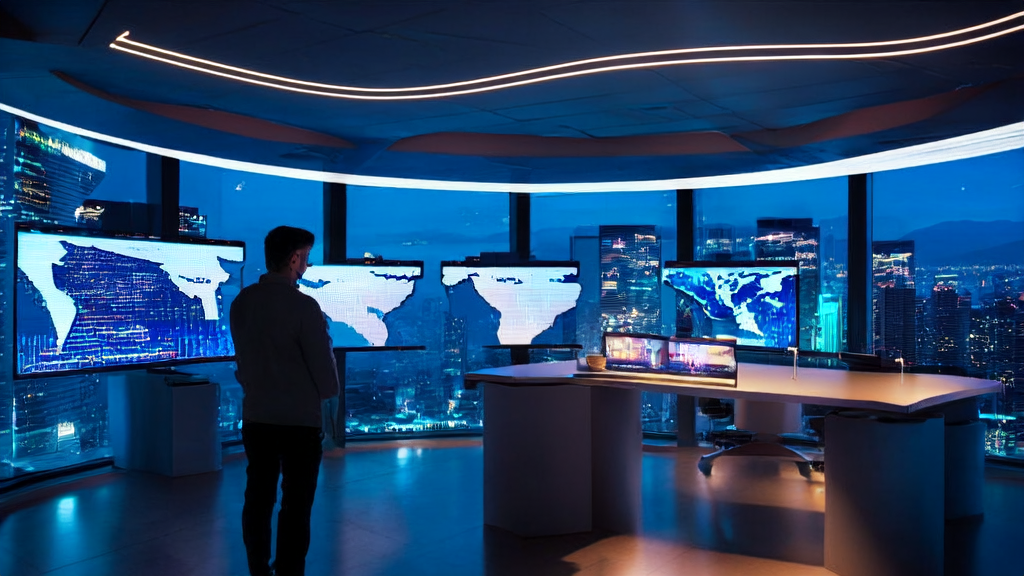 未来的办公室内，创业者使用AI智能获客系统优化跨境电商邮件营销