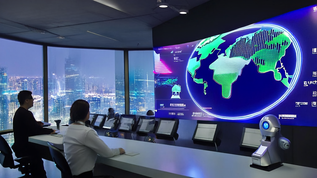 AI acquisition system assisting SaaS startups in international cold start, with a background of a modern office and global market pinpoint map.