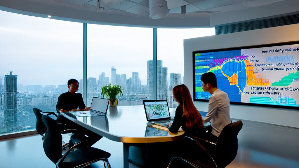Tech professionals discussing the application of AI acquisition systems and their impact on the Southeast Asian market in a modern office