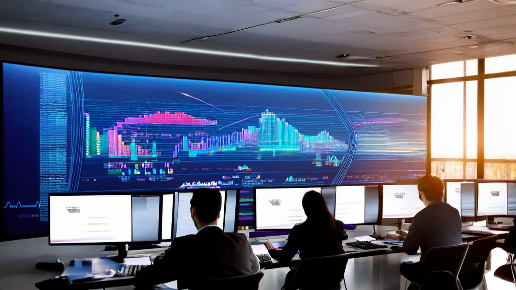 现代化办公室中技术人员使用AI智能获客系统分析客户数据，背景墙上有Salesforce和Informatica标志