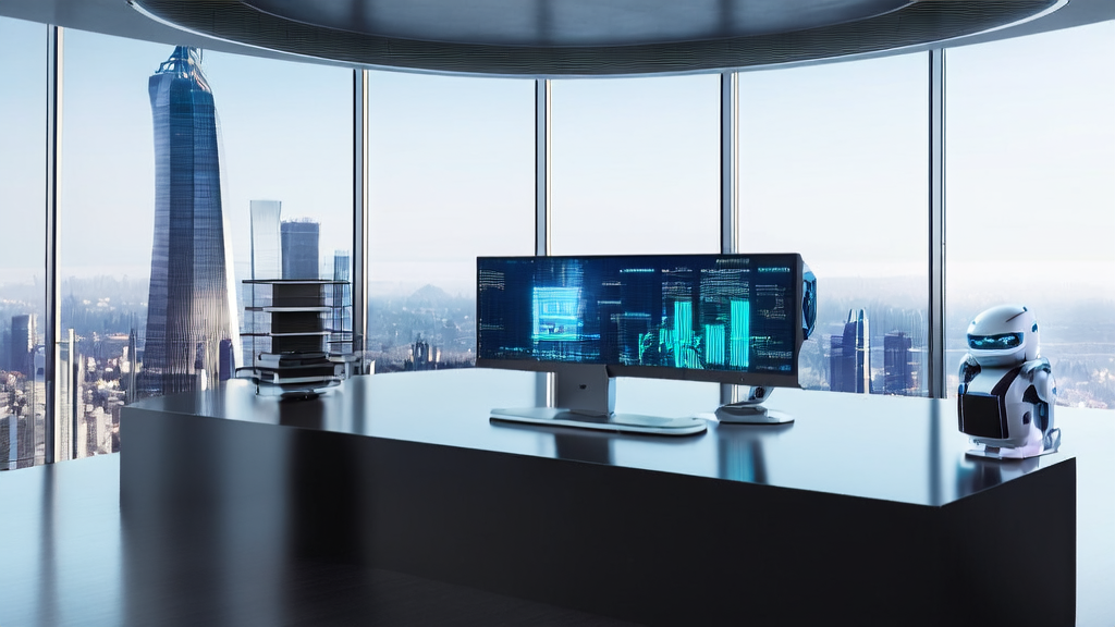 展示AI获客系统和Hume EVI3语音模型的现代化办公室场景