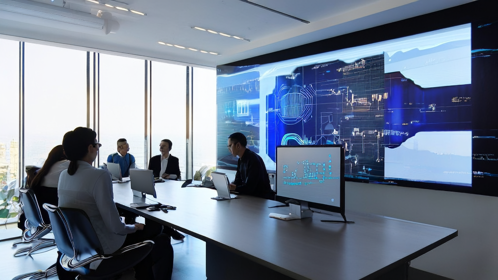 Modern office scene utilizing AI technology to enhance customer acquisition efficiency