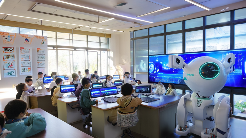 AI获客技术在教育领域的应用示例：学生与智能机器人互动学习