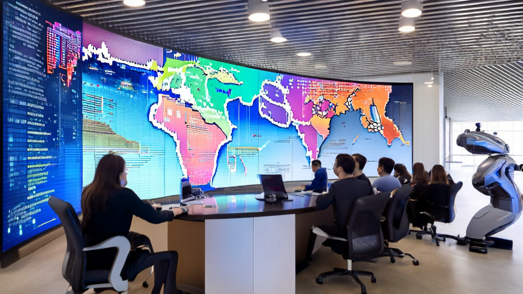 外贸企业利用AI技术进行精准获客的现代化办公室场景