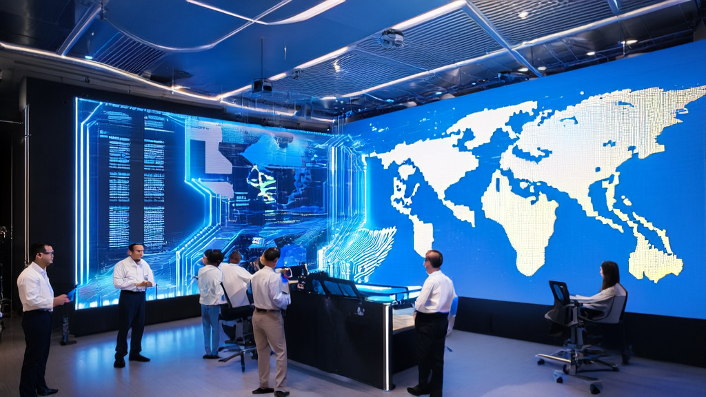 展示阿里ZeroSearch技术的现代化办公室场景，工程师们正在讨论AI获客技术。