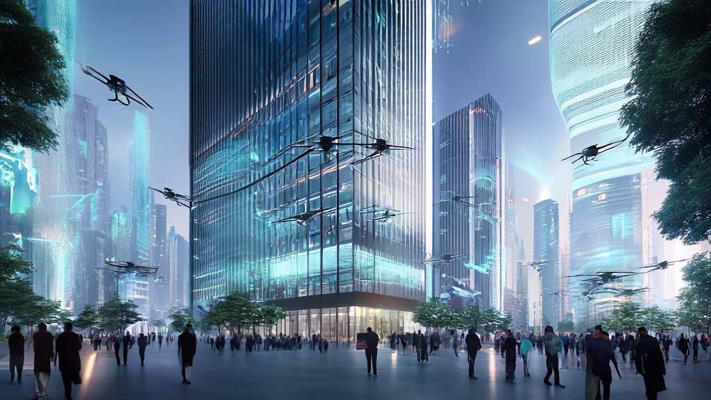 AI technology applications in a futuristic city, showcasing efficient and innovative customer acquisition methods